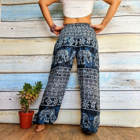 Dark blue & white elephant harem pants - Picture 3 of 3